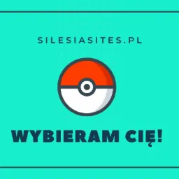 Grafika z logo SilesiaSites.pl w kształcie Pokeball'a i tekstem 'Wybieram Cię!' na turkusowym tle.