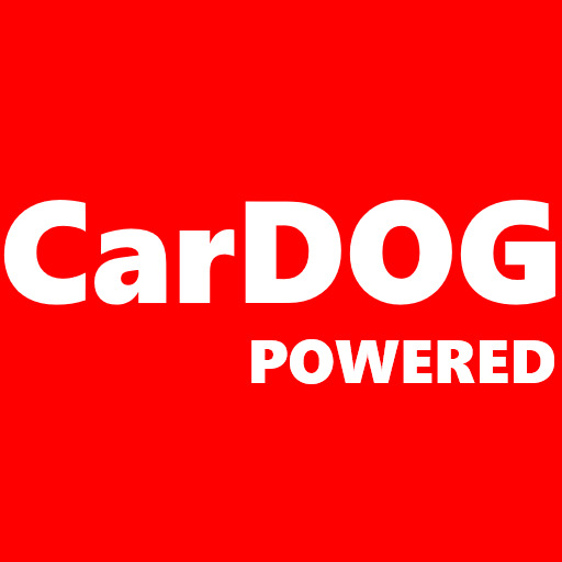 Czerwone tło z białym napisem 'CarDOG POWERED'.