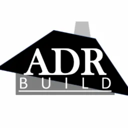 Logo firmy budowlanej ADR BUILD z motywem dachu w kolorach czarnym, białym i szarym.