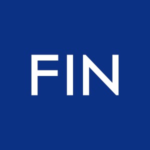 Napis FIN na ciemnoniebieskim tle, białą czcionką bezszeryfową.