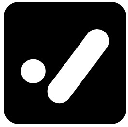 Ikonka w czarnym kwadracie z zaokrąglonymi rogami przedstawiająca biały okrąg i ukośną kreskę, symbolizująca zatwierdzenie lub sukces.