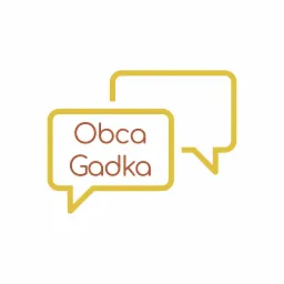 Logo z dwoma dymkami dialogowymi w odcieniach żółci, jeden z napisem 'Obca Gadka' w kolorze brązowym.