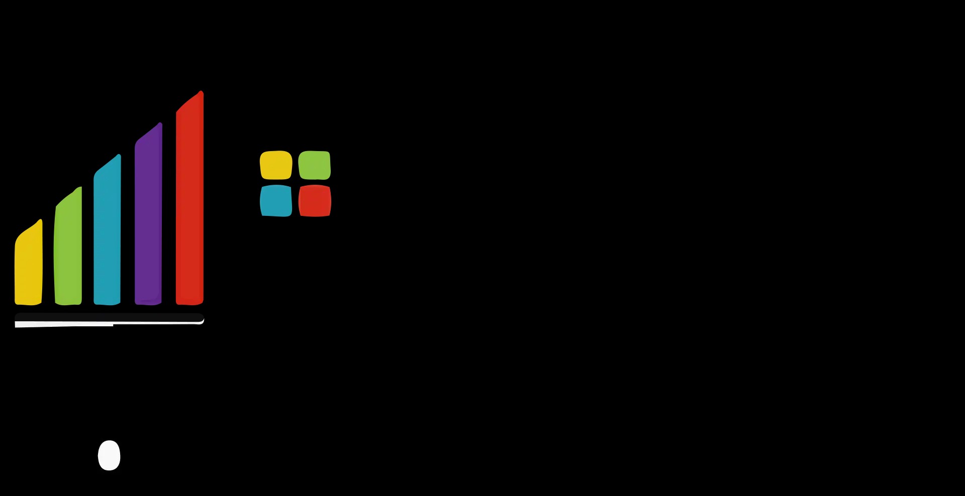 Graficzne logo firmy budowlanej przedstawiające kolorowe, stylizowane bloki przypominające budynki oraz okno z czterema kwadratami w kolorach żółtym, zielonym, niebieskim i czerwonym na czarnym tle.