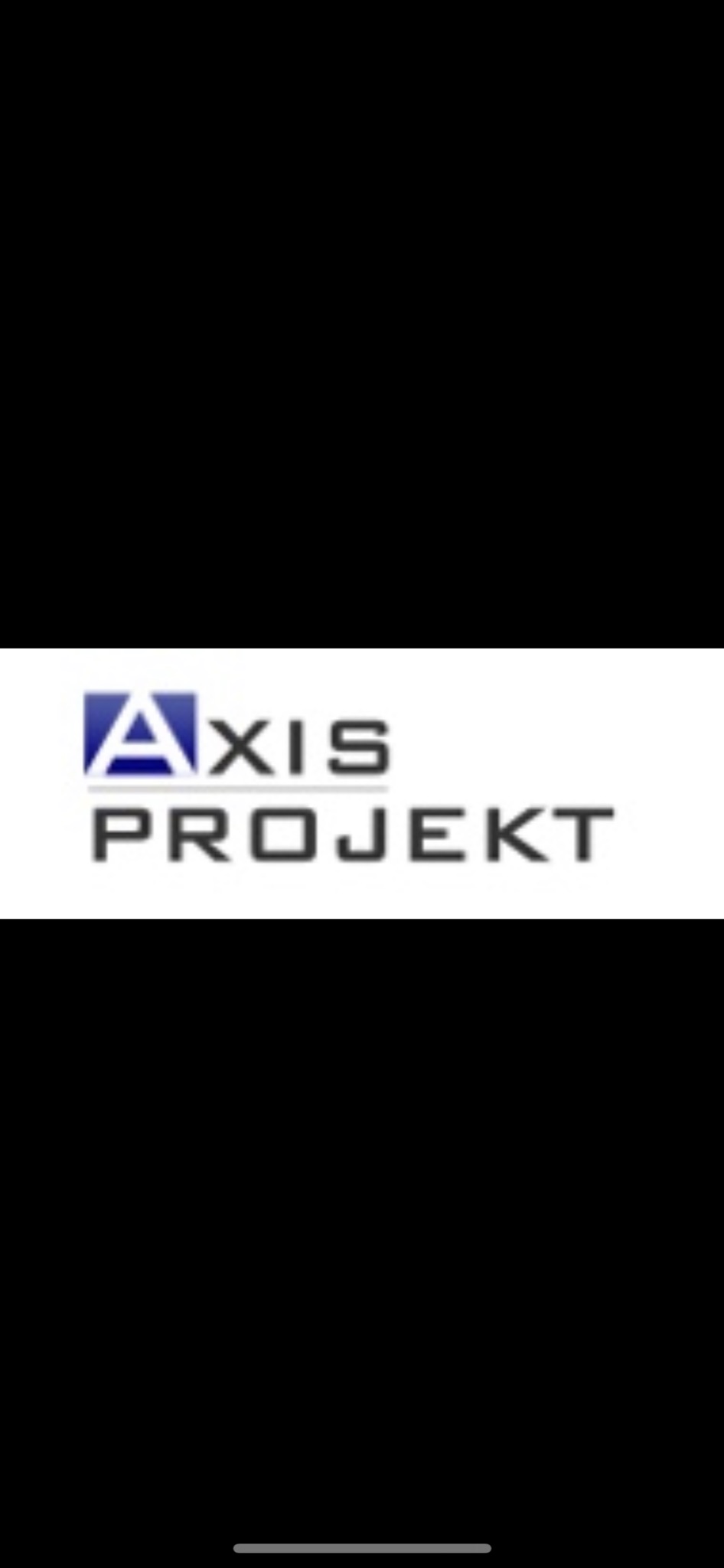 Logo firmy Axis Projekt z Nadarzyna, niebieski symbol w kształcie litery A nad nazwą firmy zapisaną szarą czcionką.