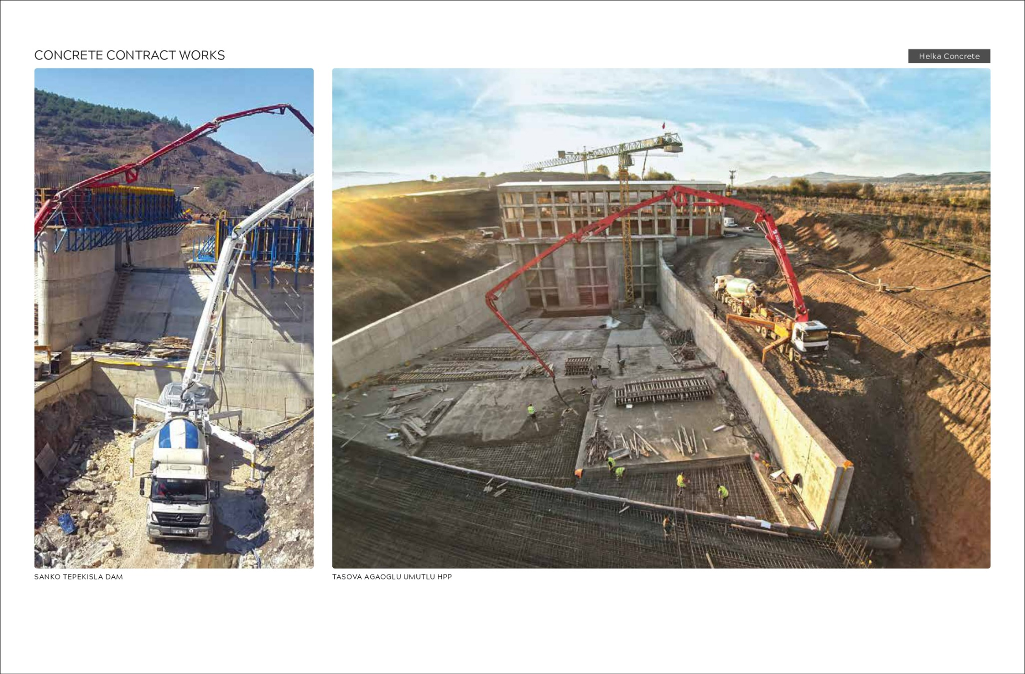 Betonowanie fundamentów zapory wodnej przy użyciu pomp do betonu; widoczny szalunek, zbrojenie i pracownicy w kamizelkach odblaskowych.