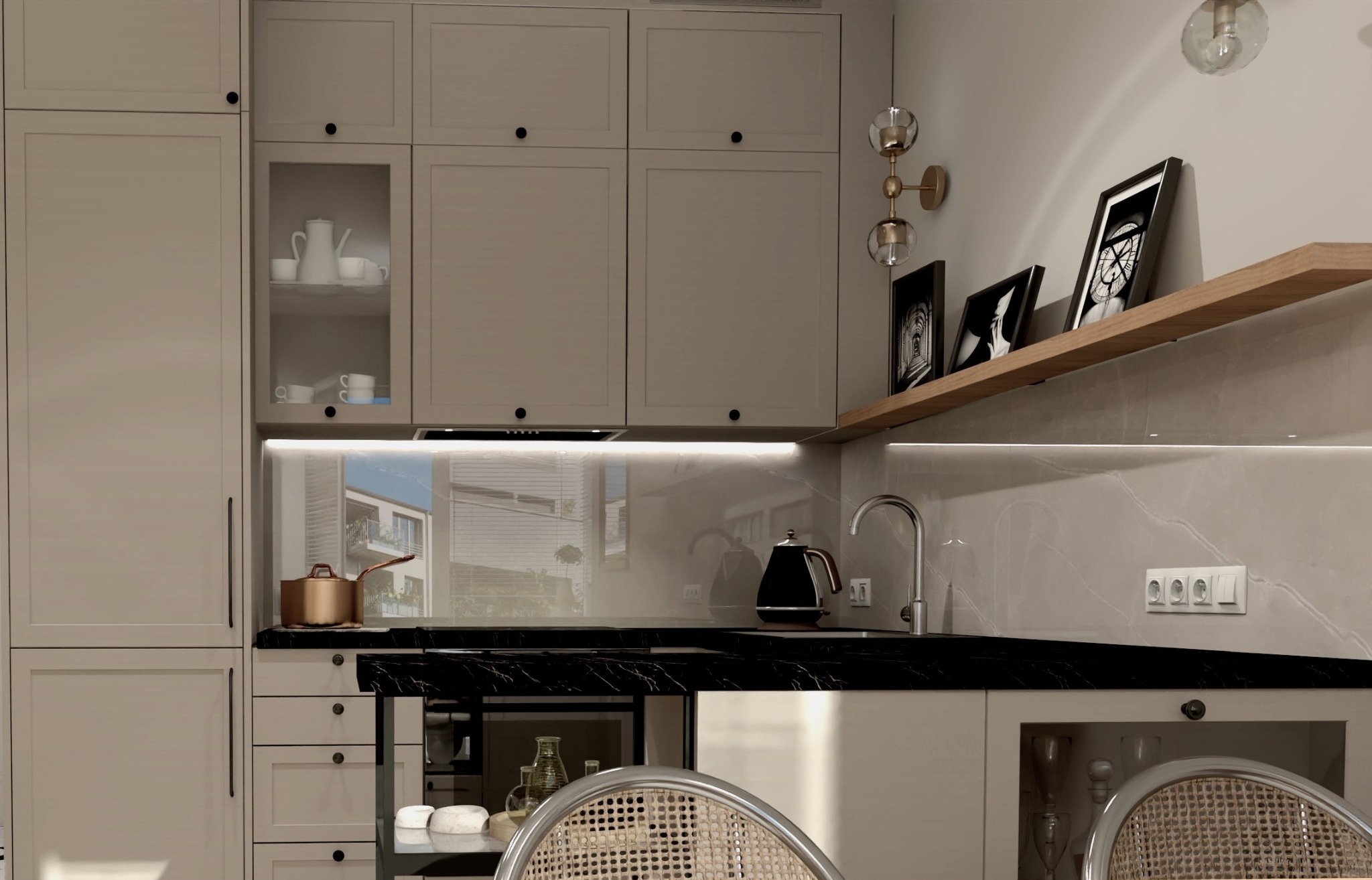 wizualizacja kuchnia i salon w stylu paryskim- Iława