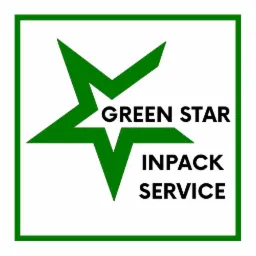 Logo Green Star Inpack Service z zieloną gwiazdą i ramką na białym tle.