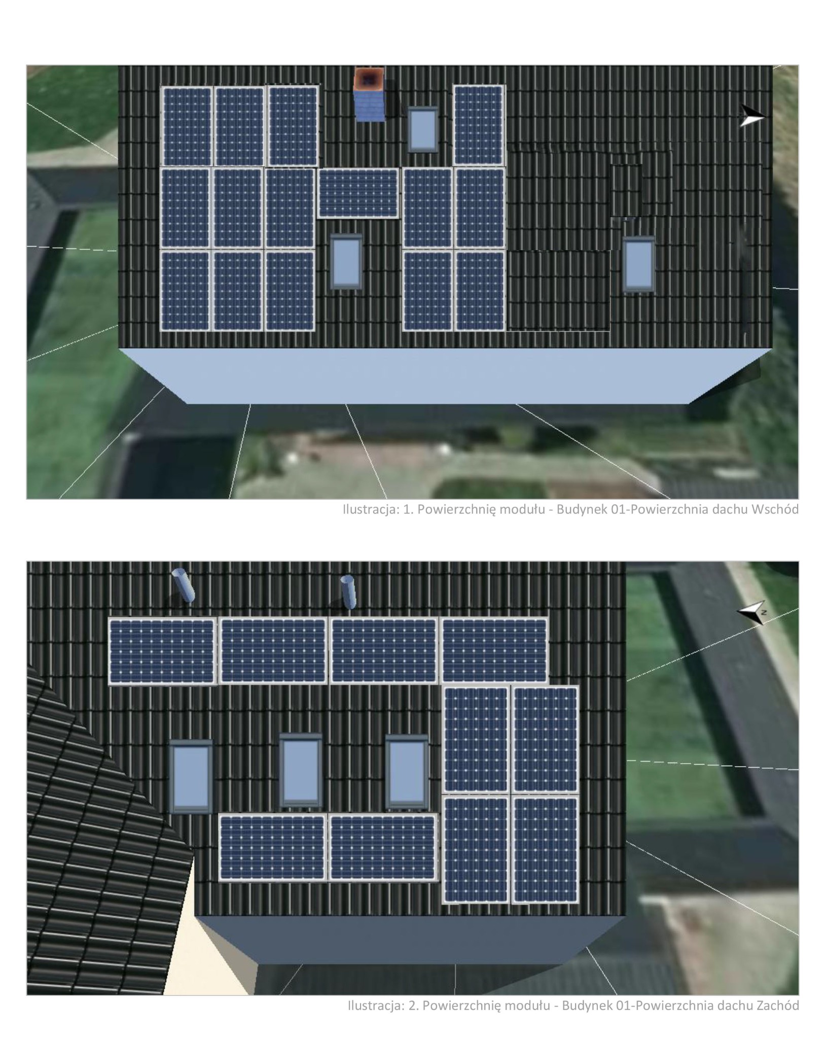 Projekt instalacji PV na dachu, następnie wykonanej u klienta. Gmina Osielsko