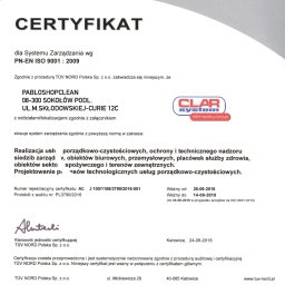 Certyfikat zarządzania zespołem osób z programu CLARsystem w zakresie profesjonalnego podejścia do klienta 