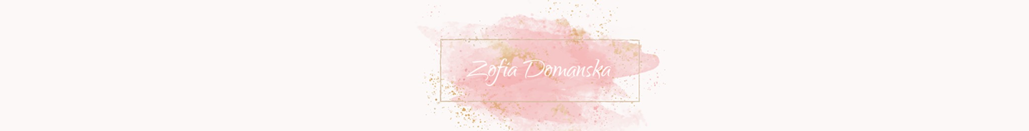 Delikatny, akwarelowy projekt logo z imieniem 'Zofia Domanska' w ozdobnej ramce i złotymi akcentami.