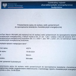 Potwierdzenie wpisu do wykazu osób uprawnionych do sporządzenia świadectw charakterystyki energetycznej