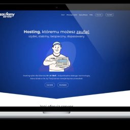 TRUST DEAL - Responsywna strona www 'Zaufany Serwer' na laptopie i smartfonie. Układ strony z tekstem 'Hosting, któremu możesz zaufać' i ilustracją.