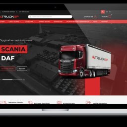 TRUST DEAL - Responsywna strona internetowa na laptopie i smartfonie, prezentująca ofertę części do Scania i DAF. Projekt zrealizowany w Szczucinie, z dbałością o UX.