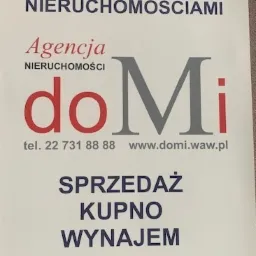 Ogłoszenie agencji nieruchomości doMi z numerem telefonu i adresem strony internetowej, oferującej pośrednictwo w obrocie nieruchomościami, domami, mieszkaniami, działkami i lokalami.