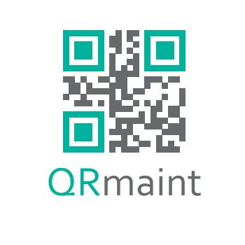 Kod QR z nazwą 'QRmaint' poniżej, kolorystyka biało-szaro-turkusowa.