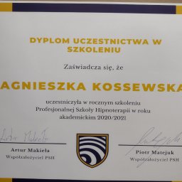 Dyplom uczestnictwa w rocznym szkoleniu