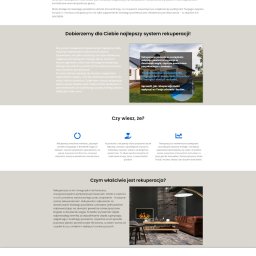 Web Designer | Strony internetowe dla Firm - Ilustracja informacyjna o rekuperacji, prezentująca zalety systemu wentylacji z odzyskiem ciepła, korzyści dla zdrowia, oszczędność energii i czyste powietrze.