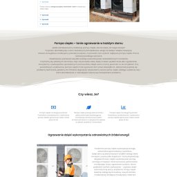Web Designer | Strony internetowe dla Firm - Strona internetowa firmy oferującej pompy ciepła, prezentująca dwa białe urządzenia na zewnątrz budynku, otoczone zielenią.