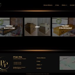 Web Designer | Strony internetowe dla Firm - Strona internetowa firmy pogrzebowej Ptak-Pol prezentująca ofertę trumien klasycznych, urn i trumien półokrągłych.