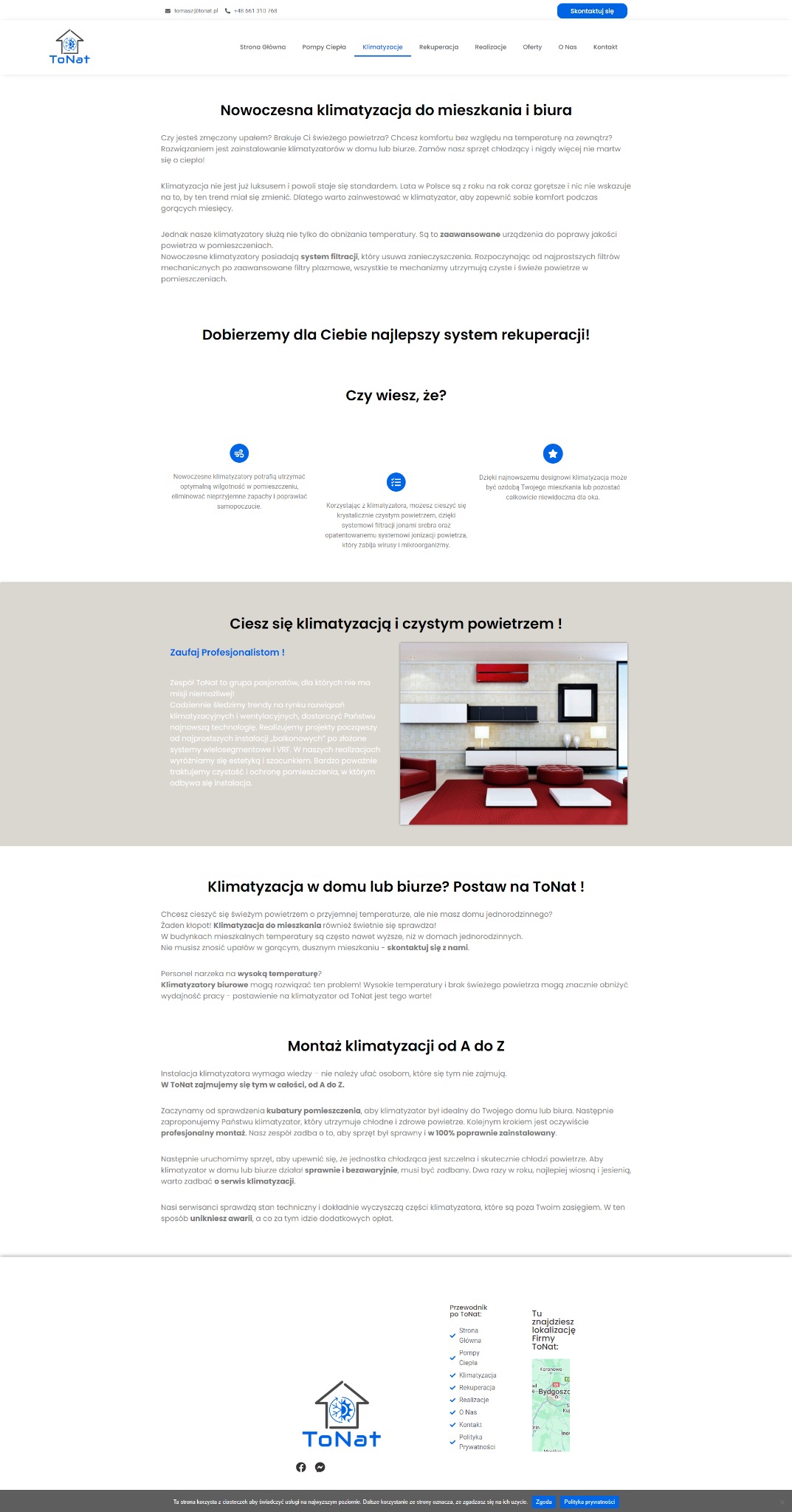 Strona internetowa firmy oferującej nowoczesne systemy klimatyzacji do mieszkań i biur, prezentująca korzyści z klimatyzacji oraz montaż i serwis klimatyzatorów.