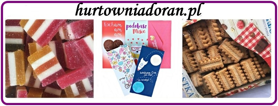 Słodki upominek z żelkami w paski, czekoladowym sercem, kartkami z życzeniami i kruchymi ciasteczkami w ozdobnym pudełku.