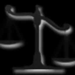 Stylizowana, podświetlona waga sprawiedliwości na czarnym tle, symbol prawa i sprawiedliwości.