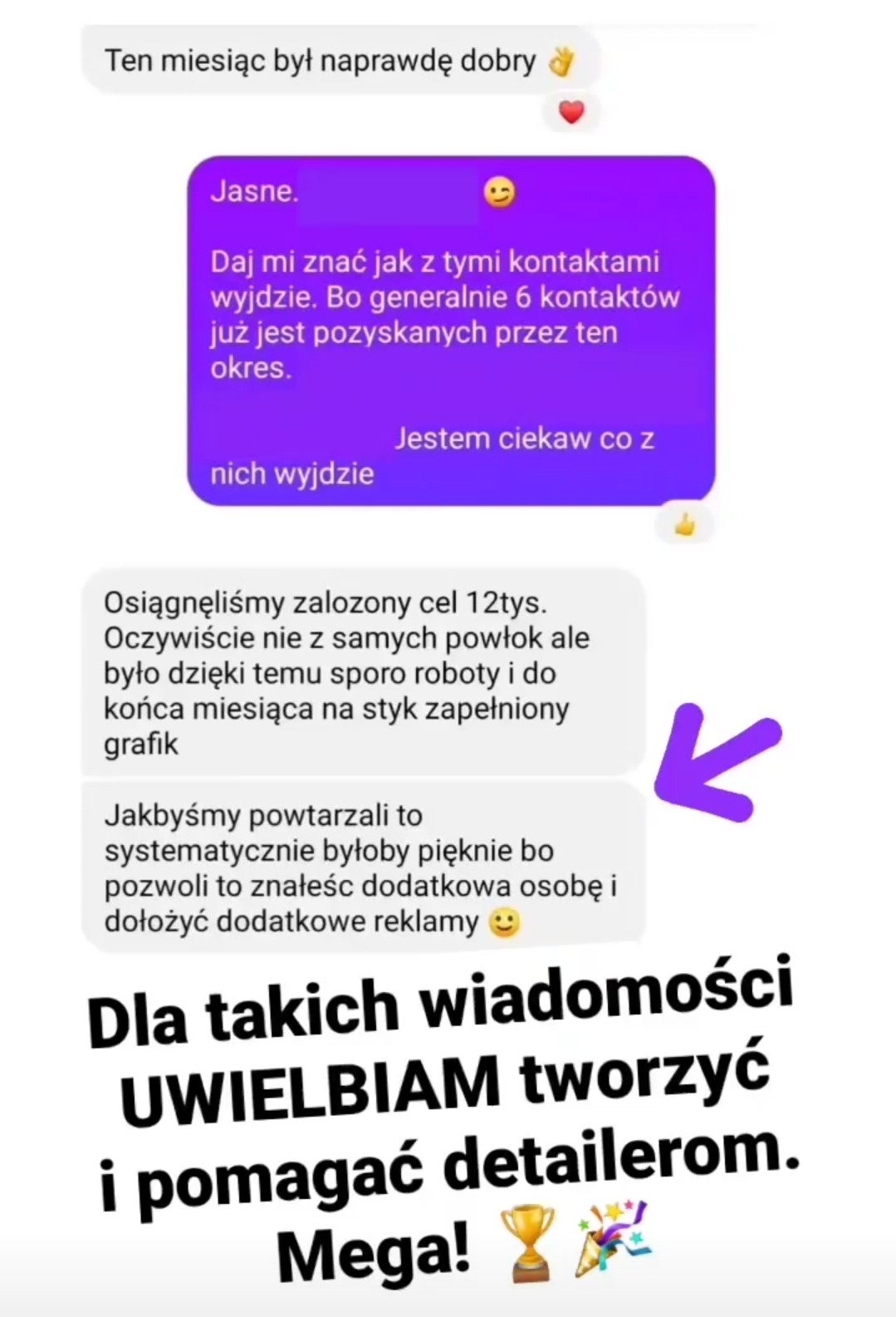 Uwielbiamy dostawać takie wiadomości od Naszych klientów. Każdego miesiąca staramy się wspierać rozwój ich biznesu.