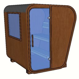 Sauna trapezowa mała z oknem pochylenie ściany w celu wygody siedzenia. Sauna została zarejestrowana w Urzędzie Patentowym Rzeczpospolitej Polskiej i w związku z tym jest chroniona prawami autorskimi.
