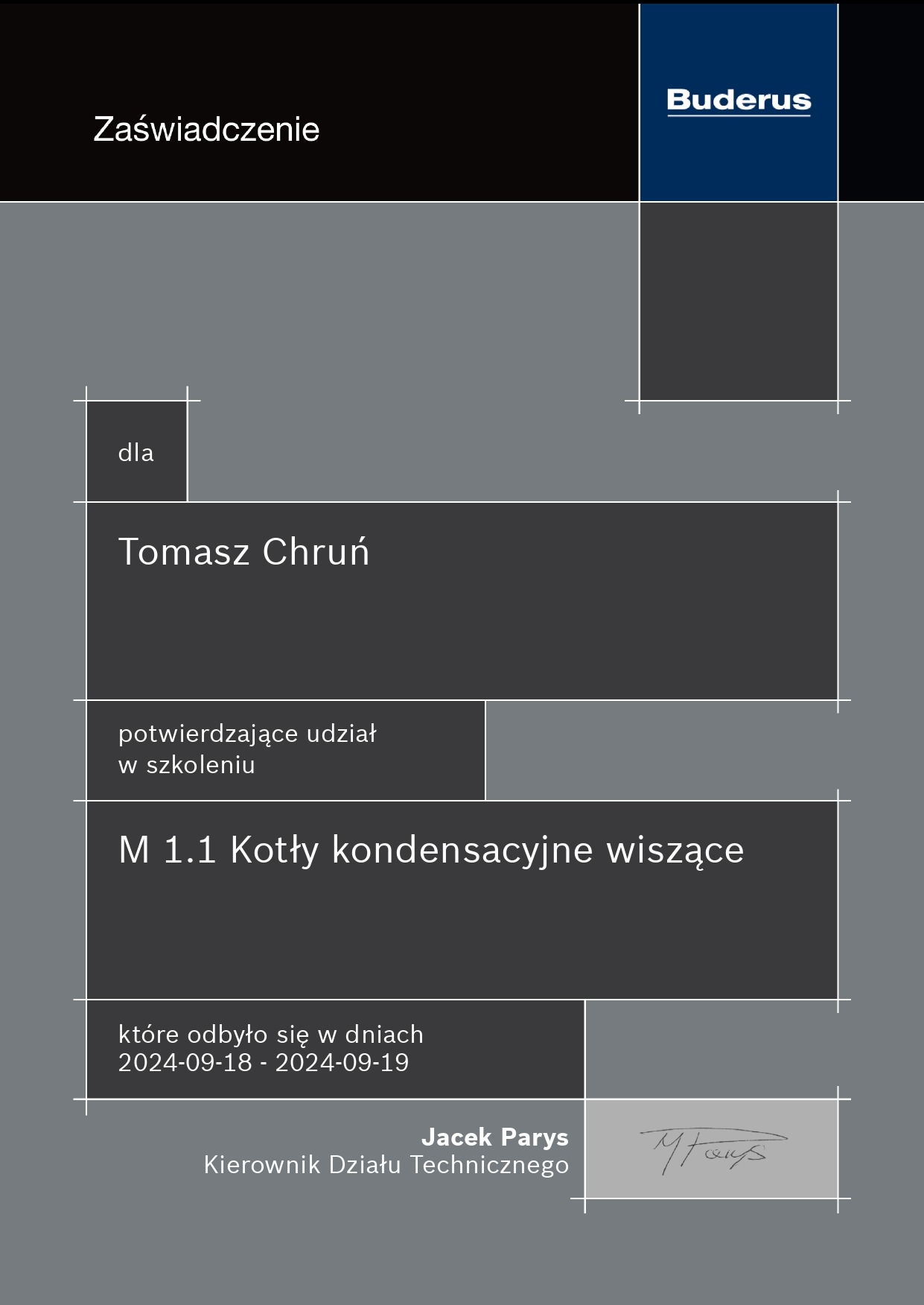 Buderus - certyfikat z kotłów gazowych