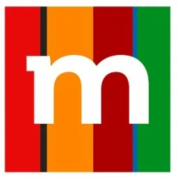Logo firmy z białą literą 'm' na tle pionowych pasów w kolorach czerwonym, czarnym, pomarańczowym, bordowym, niebieskim i zielonym.