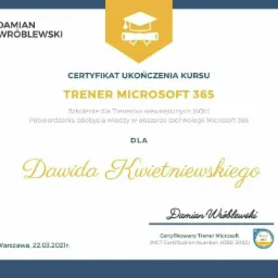 Certyfikat 'Trener Microsoft 365' CYBERSECURITY Damian Wróblewski
