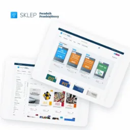 Dwa tablety wyświetlające stronę sklepu internetowego Poradnik Przedsiębiorcy z ofertą e-booków o tematyce biznesowej, podatkowej i prawnej, w tym 'Ulgi podatkowe w PIT', 'Zawieszenie i likwidacja...