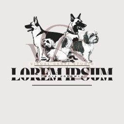Anna Pawelec Solid Servis - Ilustracja przedstawia cztery psy różnych ras. Pod nimi widnieje napis 'Lorem Ipsum' i 'Twoja Hodowla'. W tle logo 'Visual Craft Studio'.