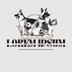 Ilustracja przedstawia cztery psy różnych ras. Pod nimi widnieje napis 'Lorem Ipsum' i 'Twoja Hodowla'. W tle logo 'Visual Craft Studio'.