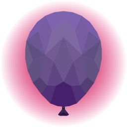 Szymon Stach - Fioletowy balon w stylu low poly z różową poświatą na białym tle.