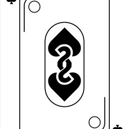 Szymon Stach - Minimalistyczna grafika karty do gry z symbolem pika, czarne linie na białym tle, stylizowane oznaczenie wartości '2' w rogach.