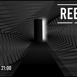 Szymon Stach - Czarno-biała grafika promująca wydarzenie muzyczne 'Reborn' w klubie 'Clina Club' 26 czerwca o godzinie 21:00, autorstwa Mattesa; abstrakcyjne kwadratowe wzory w tle.