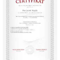 Certyfikat Polskiej Izby Inżynierów Budownictwa dla Jacka Magdy za uczestnictwo w szkoleniu online 'Rola inżyniera budownictwa w procesie szacowania nieruchomości', wydany w Warszawie, 2023-04-14.