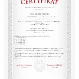 Certyfikat Polskiej Izby Inżynierów Budownictwa potwierdzający uczestnictwo w szkoleniu online z zakresu najnowszych zmian Prawa budowlanego, wydany dla Pana Jacka Magdy.