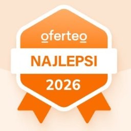 AKN Nieruchomości - Pomarańczowa odznaka Oferteo „Najlepsi 2026” na kremowym tle. Grafika z logo Oferteo i napisem „Najlepsi” w białym prostokącie, rok 2026 poniżej.