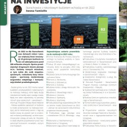 Iwona Tamiołło Sztuka Pisania - Infografika prezentująca budżet Starachowic na rok 2022, z wyszczególnieniem dochodów, wydatków i planowanych inwestycji w infrastrukturę miejską.