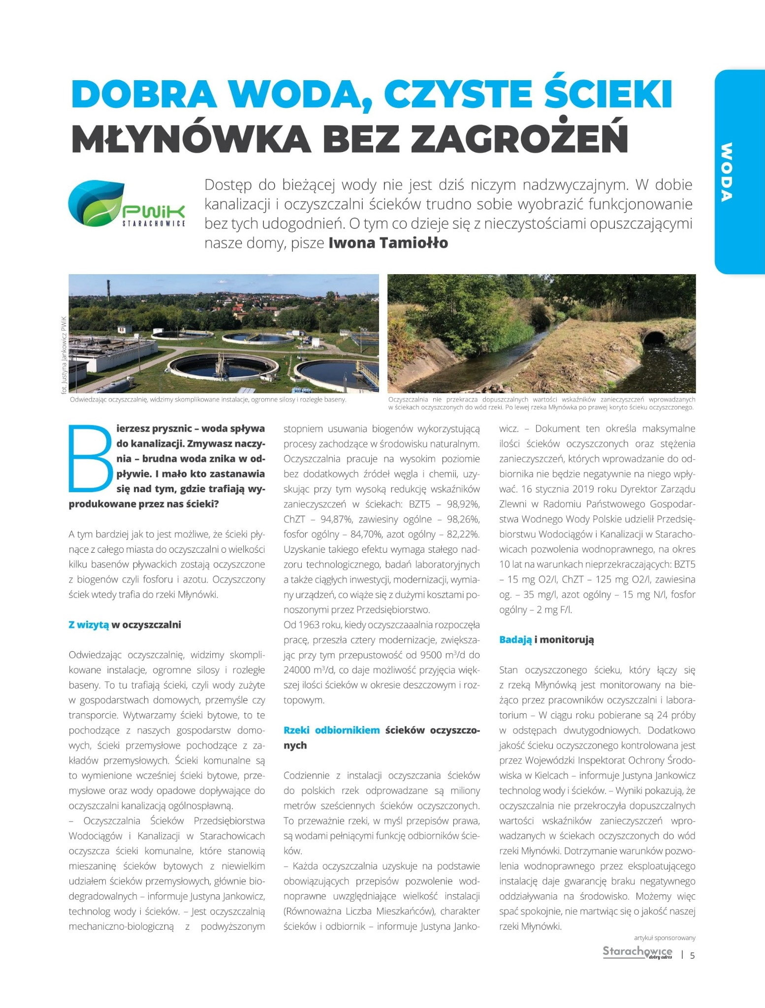 Artykuł sponsorowany o oczyszczalni ścieków w Starachowicach, przedstawiający instalacje i proces oczyszczania.