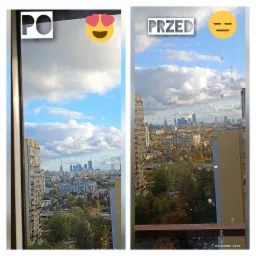 Usługa mycia okien widok przed i po wykonaniu usługi.