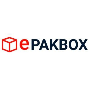 Logo firmy ePAKBOX z Paczkowa: czerwony kontur sześcianu po lewej stronie i nazwa firmy w kolorze czerwonym i granatowym po prawej, na białym tle.