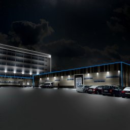LedArtT Artur Dvartsavy - oświetlenie architektoniczne kompleksu hotelowego z supermarketem