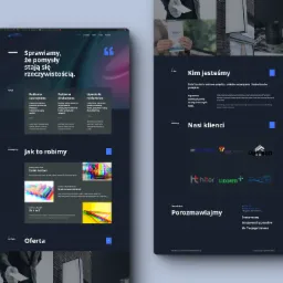 Strona internetowa agencji reklamowej Pack Service z ofertą reklamy zewnętrznej, drukowanej i upominków reklamowych, prezentująca przykłady realizacji i listę klientów.