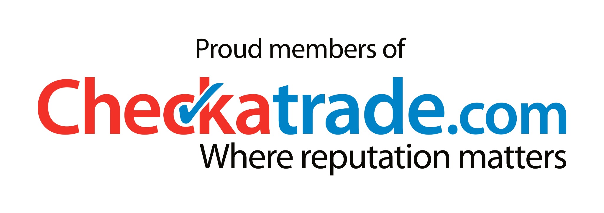 Logo Checkatrade.com z hasłem 'Proud members of' i 'Where reputation matters'.