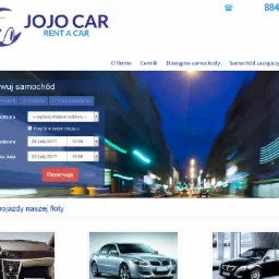 Strona internetowa firmy oferującej wynajem samochodów, z formularzem rezerwacji i prezentacją floty.