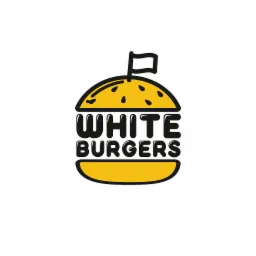 Grafika wektorowa przedstawiająca stylizowanego burgera z flagą i napisem 'WHITE BURGERS', czarno-żółta kolorystyka.