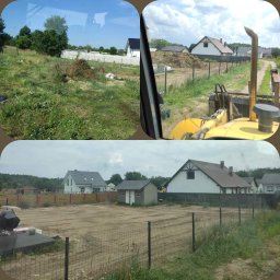 Zbieranie wierzchniej warstwy gleby, wstępne równanie i przygotowanie pod nawiezienie ziemii pod trawnik.